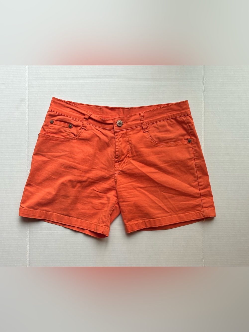 7 For All Mankind Bright Orange Denim micro mid rise shorts Y2K swag boho